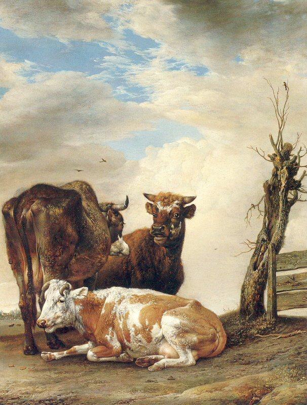 POTTER, Paulus Two Cows a Young Bull beside a Fence in a Meadow China oil painting art